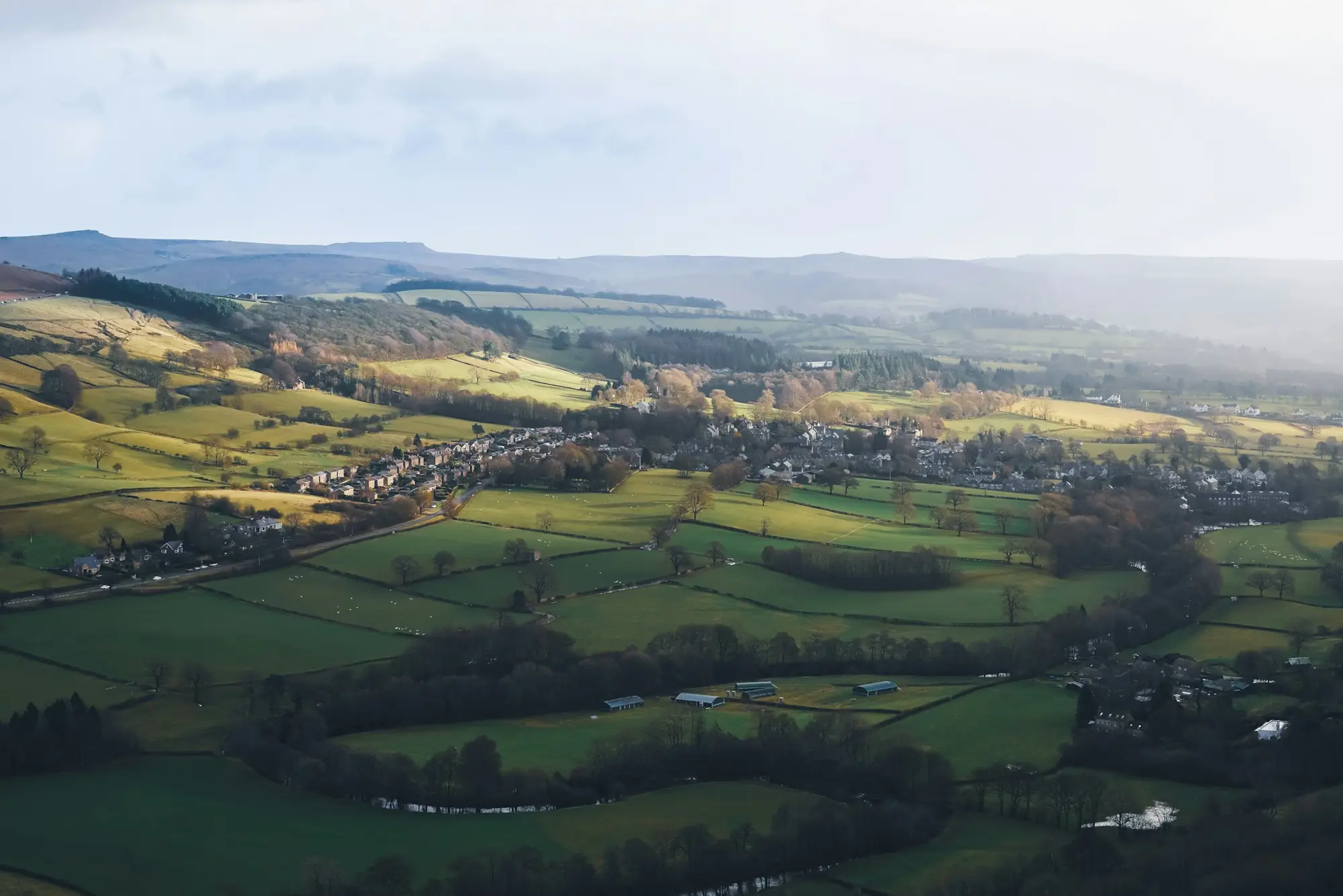 Aerial view of the Hope Valley, England