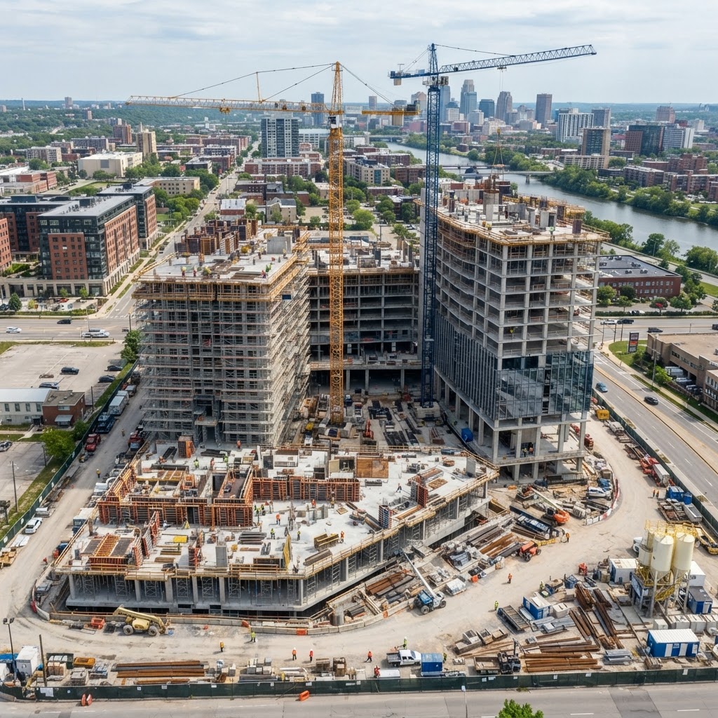 Aerial construction progress monitoring — site from above