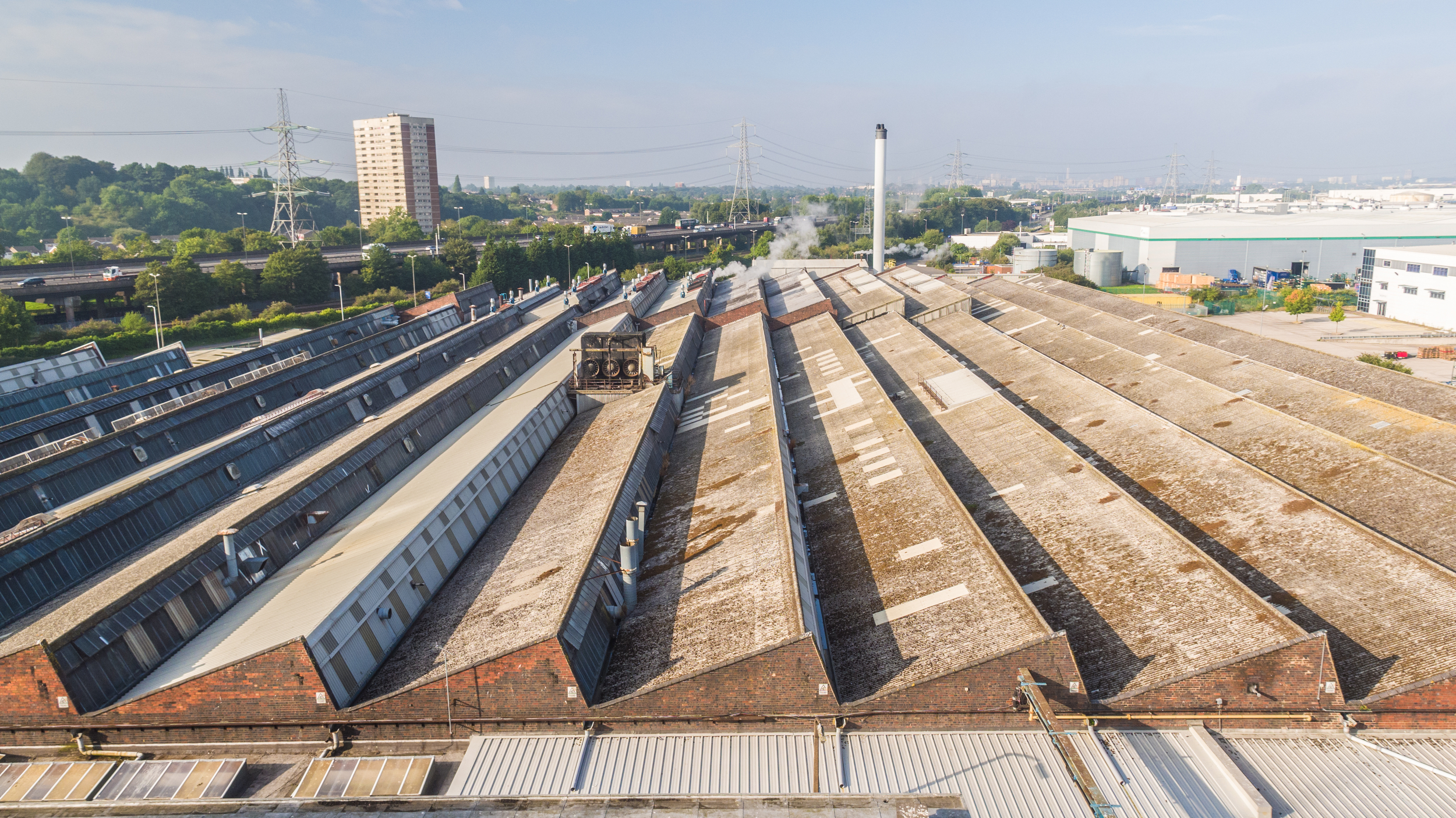 Drone roof inspection of industrial building